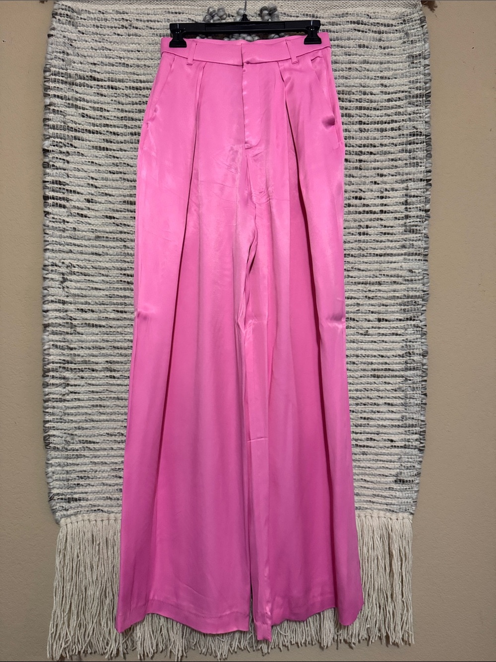 Zara Satin Wide-Leg Trousers in Pink